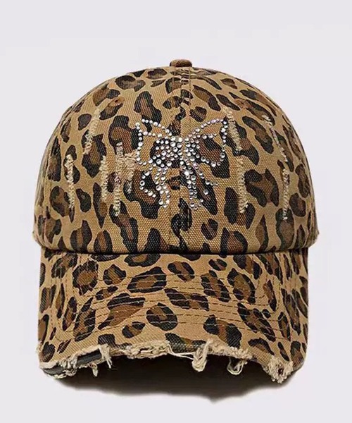 NANEA（ナネア）の「ラインストーンリボン ヒョウ柄キャップ（キャップ・レディース・ブラウン/ベージュ・フリー）」の7枚目の写真