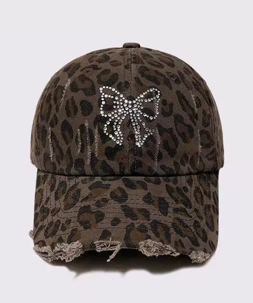 NANEA（ナネア）の「ラインストーンリボン ヒョウ柄キャップ（キャップ・レディース・ブラウン/ベージュ・フリー）」の8枚目の写真