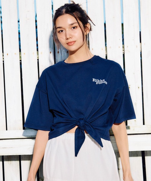 RIKKA FEMME(リッカファム)の「RIKKA FEMME/リッカファム 半袖 Tシャツ バックプリント 結びデザイン 吸水速乾 UVカット RF6S-2103(Tシャツ/カットソー・レディース・チャコールグレー/ホワイト/イエロー/ネイビー・FREE)」の3枚目の写真