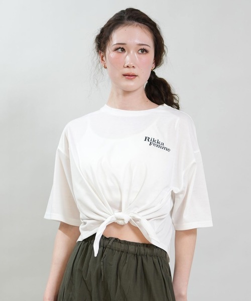RIKKA FEMME(リッカファム)の「RIKKA FEMME/リッカファム 半袖 Tシャツ バックプリント 結びデザイン 吸水速乾 UVカット RF6S-2103(Tシャツ/カットソー・レディース・チャコールグレー/ホワイト/イエロー/ネイビー・FREE)」の1枚目の写真