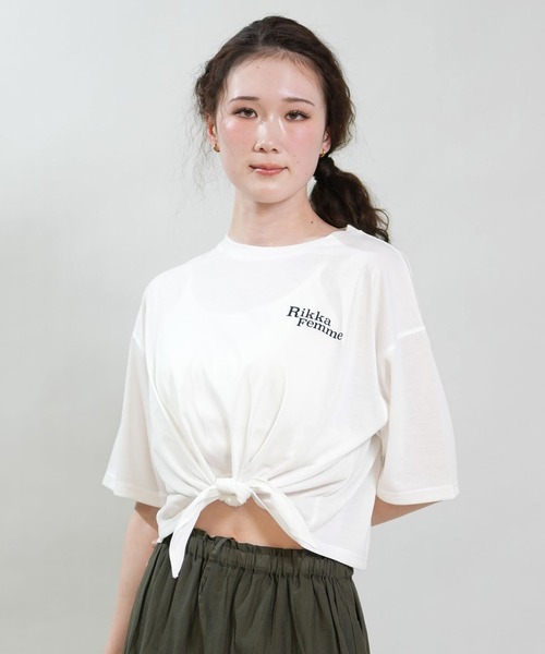 RIKKA FEMME(リッカファム)の「RIKKA FEMME/リッカファム 半袖 Tシャツ バックプリント 結びデザイン 吸水速乾 UVカット RF6S-2103(Tシャツ/カットソー・レディース・チャコールグレー/ホワイト/イエロー/ネイビー・FREE)」の5枚目の写真