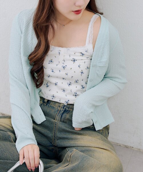 continuer de NICE CLAUP（コンティニューデナイスクラップ）の「花柄JQD×キャミSET（Tシャツ/カットソー・レディース・サックスブルー/ブラック/アイボリー/その他11・FREE）」の4枚目の写真