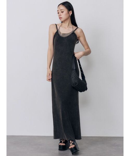 MURUA（ムルーア）の「レイヤードライクニットキャミワンピース　夏服（ワンピース・レディース・ブラック/マスタード/ブルー・FREE）」の8枚目の写真