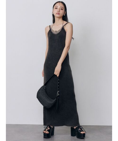 MURUA（ムルーア）の「レイヤードライクニットキャミワンピース　夏服（ワンピース・レディース・ブラック/マスタード/ブルー・FREE）」の9枚目の写真