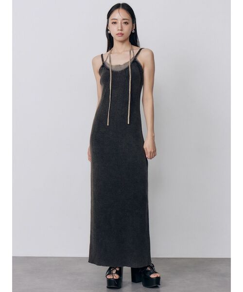 MURUA（ムルーア）の「レイヤードライクニットキャミワンピース　夏服（ワンピース・レディース・ブラック/マスタード/ブルー・FREE）」の17枚目の写真