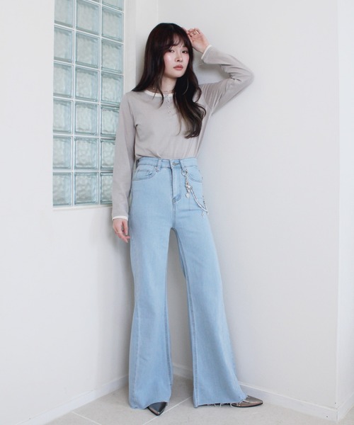 Reurie'(レウリィ)の「レイヤードヘンリーネックT / 重ね着 配色デザイン シンプル 韓国 カジュアル ピンク ブルー グレー パステルカラー(Tシャツ/カットソー・レディース・ライトブルー/ライトグレー/ピンク・FREE)」の7枚目の写真