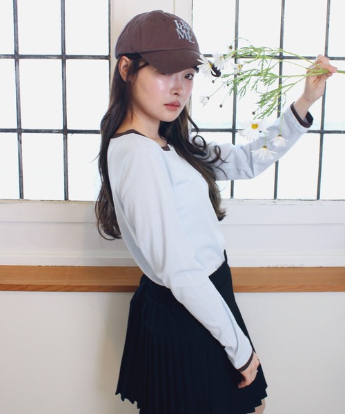 Reurie'(レウリィ)の「レイヤードヘンリーネックT / 重ね着 配色デザイン シンプル 韓国 カジュアル ピンク ブルー グレー パステルカラー(Tシャツ/カットソー・レディース・ライトブルー/ライトグレー/ピンク・FREE)」の15枚目の写真