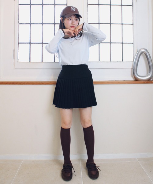 Reurie'(レウリィ)の「レイヤードヘンリーネックT / 重ね着 配色デザイン シンプル 韓国 カジュアル ピンク ブルー グレー パステルカラー(Tシャツ/カットソー・レディース・ライトブルー/ライトグレー/ピンク・FREE)」の16枚目の写真