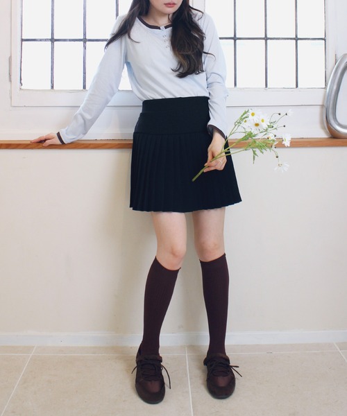 Reurie'(レウリィ)の「レイヤードヘンリーネックT / 重ね着 配色デザイン シンプル 韓国 カジュアル ピンク ブルー グレー パステルカラー(Tシャツ/カットソー・レディース・ライトブルー/ライトグレー/ピンク・FREE)」の17枚目の写真