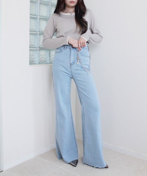 Reurie'(レウリィ)の「レイヤードヘンリーネックT / 重ね着 配色デザイン シンプル 韓国 カジュアル ピンク ブルー グレー パステルカラー(Tシャツ/カットソー・レディース・ライトブルー/ライトグレー/ピンク・FREE)」の19枚目の写真