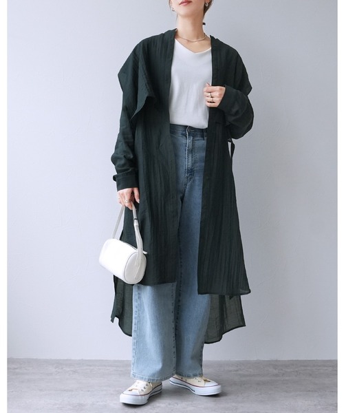 reca（レカ）の「サイドリボンシャツワンピース（シャツワンピース・レディース・ダークグリーン/グレイッシュベージュ/エメラルド・FREE）」の2枚目の写真