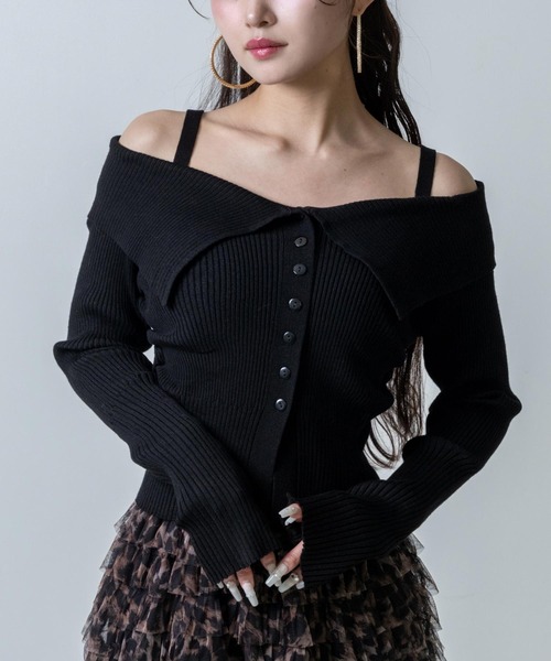 ANAP(アナップ)の「リブニット オフショルダー トップス(ニット/セーター・レディース・ピンク/アイボリー/ブラック・F)」の2枚目の写真