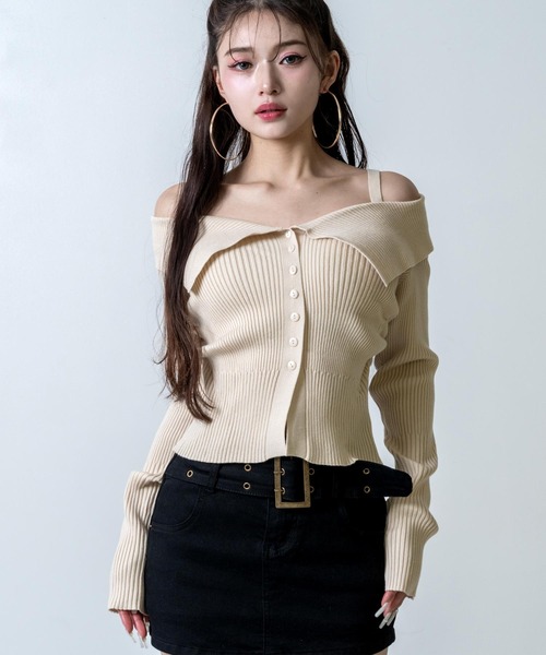 ANAP(アナップ)の「リブニット オフショルダー トップス(ニット/セーター・レディース・ピンク/アイボリー/ブラック・F)」の4枚目の写真