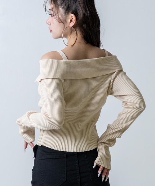 ANAP(アナップ)の「リブニット オフショルダー トップス(ニット/セーター・レディース・ピンク/アイボリー/ブラック・F)」の5枚目の写真