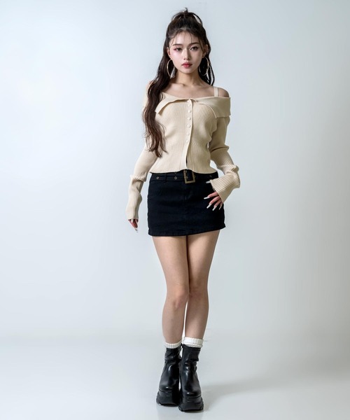 ANAP(アナップ)の「リブニット オフショルダー トップス(ニット/セーター・レディース・ピンク/アイボリー/ブラック・F)」の7枚目の写真