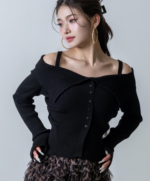 ANAP(アナップ)の「リブニット オフショルダー トップス(ニット/セーター・レディース・ピンク/アイボリー/ブラック・F)」の9枚目の写真