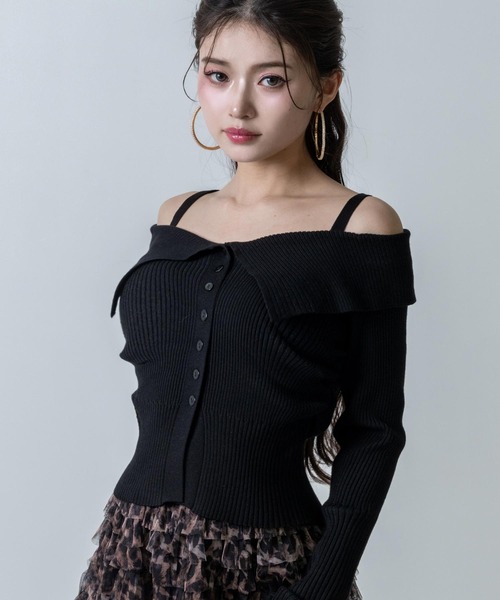 ANAP(アナップ)の「リブニット オフショルダー トップス(ニット/セーター・レディース・ピンク/アイボリー/ブラック・F)」の10枚目の写真