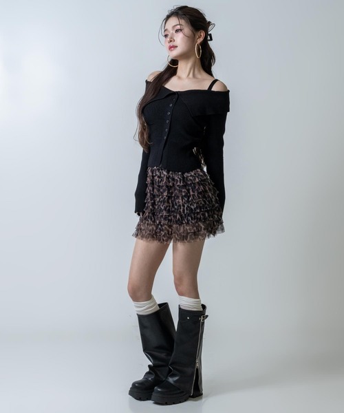 ANAP(アナップ)の「リブニット オフショルダー トップス(ニット/セーター・レディース・ピンク/アイボリー/ブラック・F)」の12枚目の写真