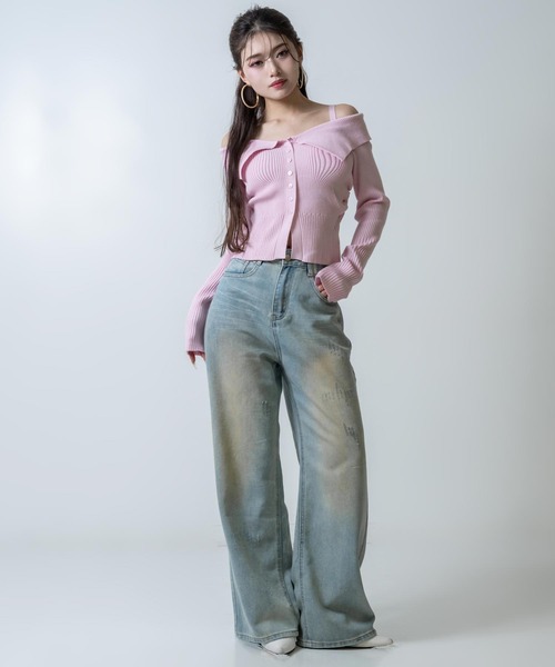 ANAP(アナップ)の「リブニット オフショルダー トップス(ニット/セーター・レディース・ピンク/アイボリー/ブラック・F)」の15枚目の写真