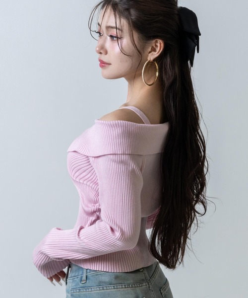 ANAP(アナップ)の「リブニット オフショルダー トップス(ニット/セーター・レディース・ピンク/アイボリー/ブラック・F)」の14枚目の写真