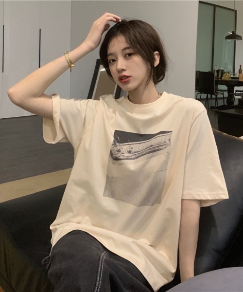 SHEPP（シープ）の「【26年春夏新作】オーバーサイズ フロントフォトプリント ビッグTシャツ（Tシャツ/カットソー・レディース・ホワイト/ベージュ/チャコール・L/M）」の16枚目の写真