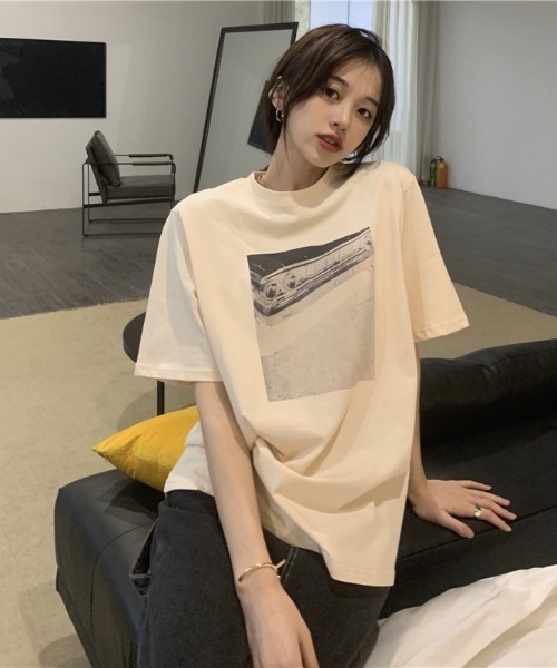 SHEPP（シープ）の「【26年春夏新作】オーバーサイズ フロントフォトプリント ビッグTシャツ（Tシャツ/カットソー・レディース・ホワイト/ベージュ/チャコール・L/M）」の17枚目の写真