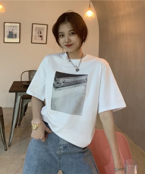 SHEPP（シープ）の「【26年春夏新作】オーバーサイズ フロントフォトプリント ビッグTシャツ（Tシャツ/カットソー・レディース・ホワイト/ベージュ/チャコール・L/M）」の15枚目の写真