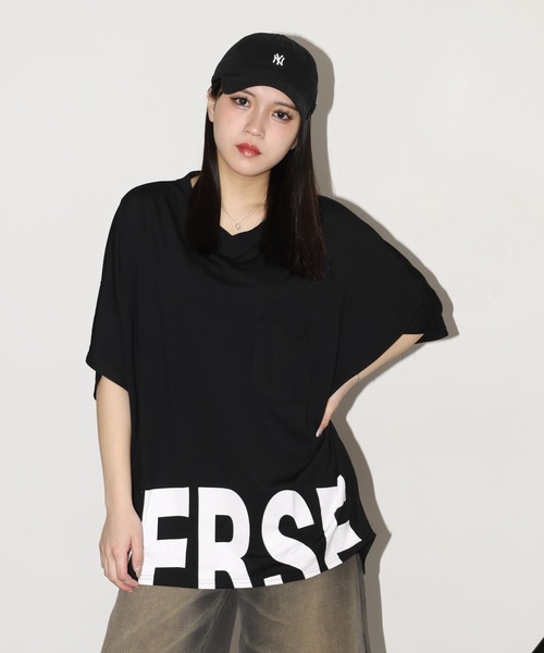 FUNALIVE（ファンアライブ）の「前後ロゴ裾ラウンドVネックドルマンT 半端袖（Tシャツ/カットソー・レディース・パープル/ホワイト/ブラック・L）」の12枚目の写真