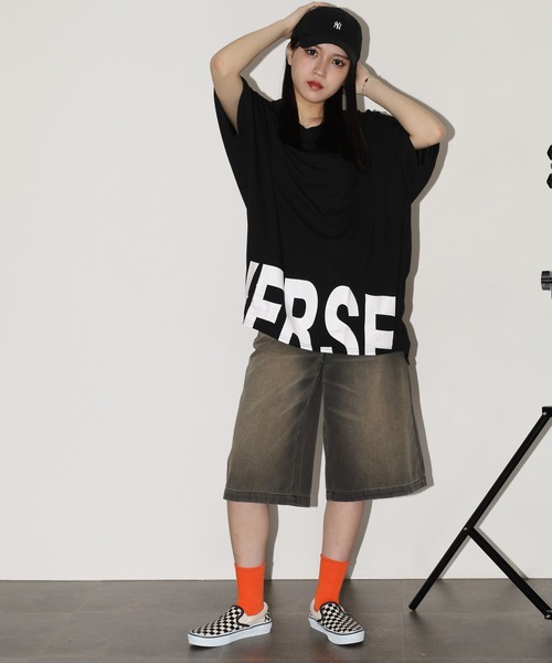 FUNALIVE（ファンアライブ）の「前後ロゴ裾ラウンドVネックドルマンT 半端袖（Tシャツ/カットソー・レディース・パープル/ホワイト/ブラック・L）」の17枚目の写真