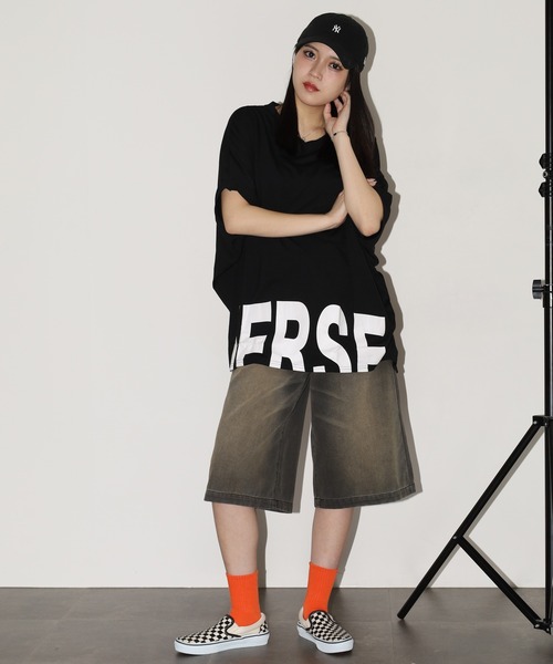 FUNALIVE（ファンアライブ）の「前後ロゴ裾ラウンドVネックドルマンT 半端袖（Tシャツ/カットソー・レディース・パープル/ホワイト/ブラック・L）」の18枚目の写真