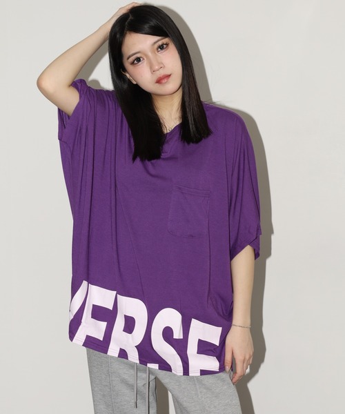 FUNALIVE（ファンアライブ）の「前後ロゴ裾ラウンドVネックドルマンT 半端袖（Tシャツ/カットソー・レディース・パープル/ホワイト/ブラック・L）」の22枚目の写真