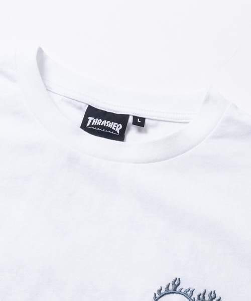 THRASHER(スラッシャー)の「【at】〔THRASHER/スラッシャー〕別注 ファイアーハート ワンポイントロゴ刺繍 クルーネック半袖Tシャツ S~Lサイズ展開(Tシャツ/カットソー・メンズ・ホワイト/アッシュグレー/ブラック・SMALL/LARGE/MEDIUM)」の4枚目の写真