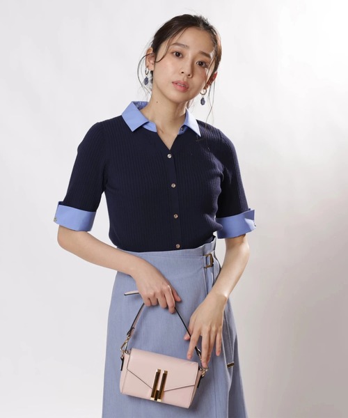 JUSGLITTY(ジャスグリッティー)の「配色シャツカラー5分袖ニット(ニット/セーター・レディース・ブルー系その他3/ホワイト/オレンジ/ネイビー/ライトイエロー・2)」の3枚目の写真