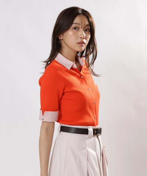 JUSGLITTY(ジャスグリッティー)の「配色シャツカラー5分袖ニット(ニット/セーター・レディース・ブルー系その他3/ホワイト/オレンジ/ネイビー/ライトイエロー・2)」の5枚目の写真
