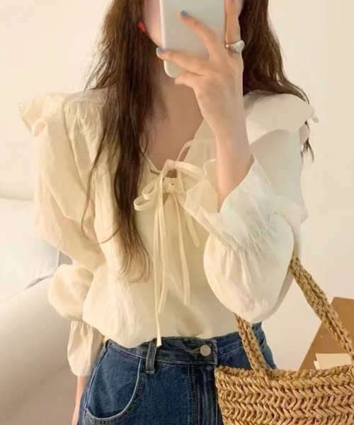 VIBGYOR（ヴィブジョー）の「【TUNE】リブフリルブラウス（シャツ/ブラウス・レディース・ホワイト・FREE）」の6枚目の写真