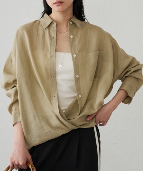 LOUNGEDRESS(ラウンジドレス)の「カシュクール2wayリネンシャツ(シャツ/ブラウス・レディース・オフホワイト/ベージュ/ピンク・FREE)」の3枚目の写真