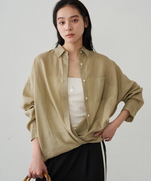LOUNGEDRESS(ラウンジドレス)の「カシュクール2wayリネンシャツ(シャツ/ブラウス・レディース・オフホワイト/ベージュ/ピンク・FREE)」の5枚目の写真