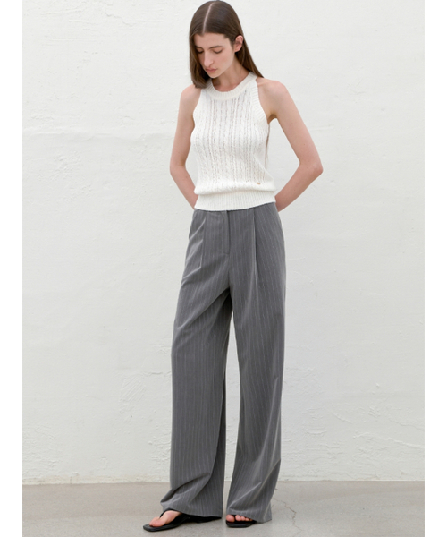 ATELIER NAIN(アトリエナイン)の「MIA DOUBLE WAIST STRIPE PANTS(PT-5643)(スラックス・レディース・チャコールグレー/ダークネイビー/ブルーグレー・MEDIUM/SMALL)」の4枚目の写真