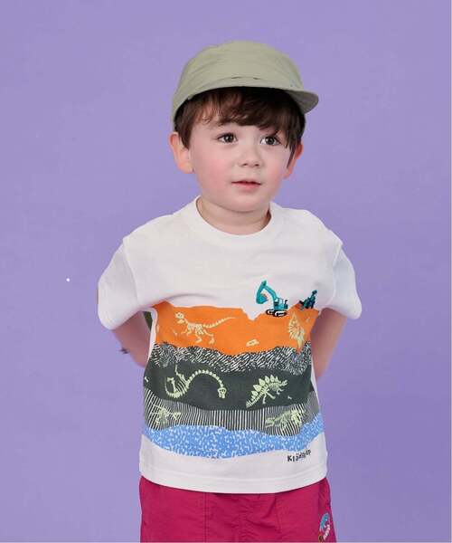 kladskap(クレードスコープ)の「蓄光プリント地層と化石半袖Tシャツ【接触冷感・速乾】(Tシャツ/カットソー・キッズ・ライトグレー/オフホワイト・130cm/120cm/100cm/90cm/110cm)」の1枚目の写真