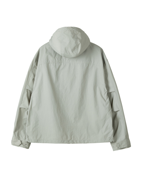 LIGHTWEIGHT NYLON RIPSTOP UTILITY HOODED SHELL JACKET - LIGHT GREY