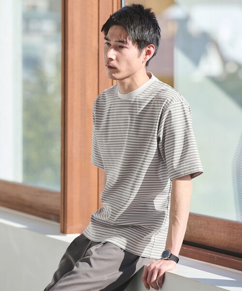 green label relaxing(グリーンレーベルリラクシング)の「ポンチ ボーダー クルーネック 半袖 Tシャツ カットソー(Tシャツ/カットソー・メンズ・ライトグレー/ブラック・S/XL/L/M)」の2枚目の写真