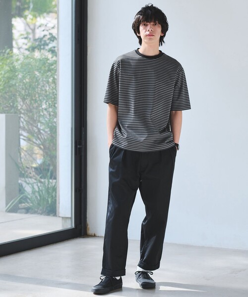 green label relaxing(グリーンレーベルリラクシング)の「ポンチ ボーダー クルーネック 半袖 Tシャツ カットソー(Tシャツ/カットソー・メンズ・ライトグレー/ブラック・S/XL/L/M)」の3枚目の写真