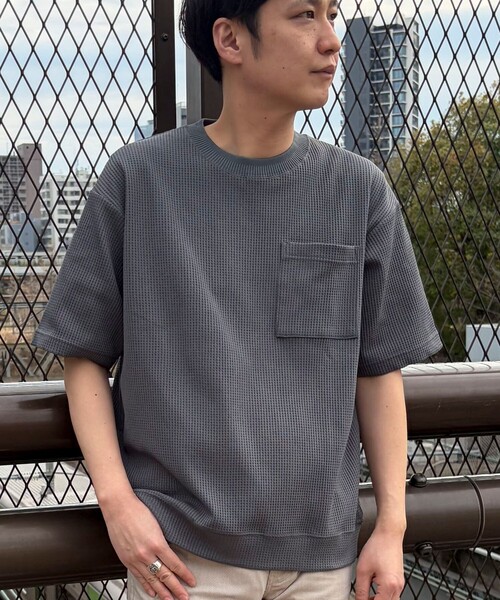 NOLLEY'S LIGHT(ノーリーズライト)の「《吸水速乾》PERFECTEXドライワッフル クルーネック Tシャツ(Tシャツ/カットソー・メンズ・ホワイト/グレー・L/M)」の2枚目の写真