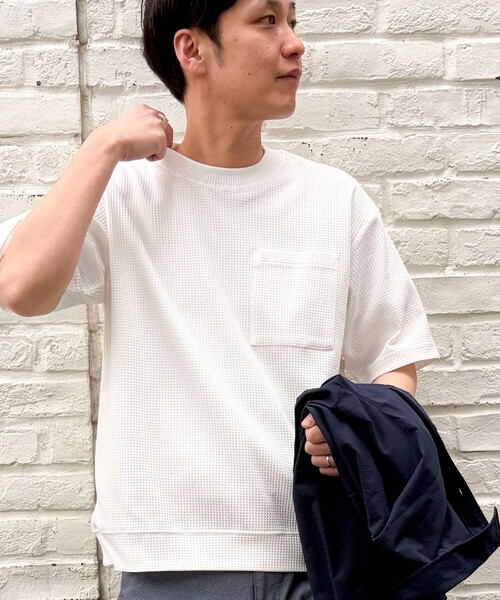 NOLLEY'S LIGHT(ノーリーズライト)の「《吸水速乾》PERFECTEXドライワッフル クルーネック Tシャツ(Tシャツ/カットソー・メンズ・ホワイト/グレー・L/M)」の14枚目の写真