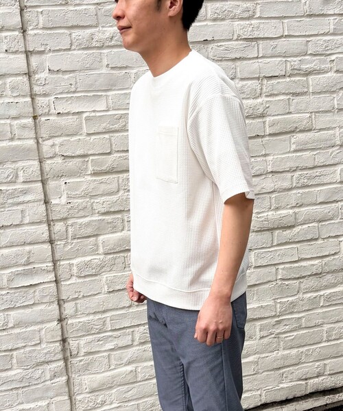 NOLLEY'S LIGHT(ノーリーズライト)の「《吸水速乾》PERFECTEXドライワッフル クルーネック Tシャツ(Tシャツ/カットソー・メンズ・ホワイト/グレー・L/M)」の16枚目の写真