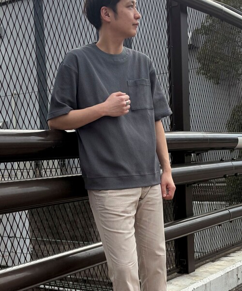 NOLLEY'S LIGHT(ノーリーズライト)の「《吸水速乾》PERFECTEXドライワッフル クルーネック Tシャツ(Tシャツ/カットソー・メンズ・ホワイト/グレー・L/M)」の5枚目の写真