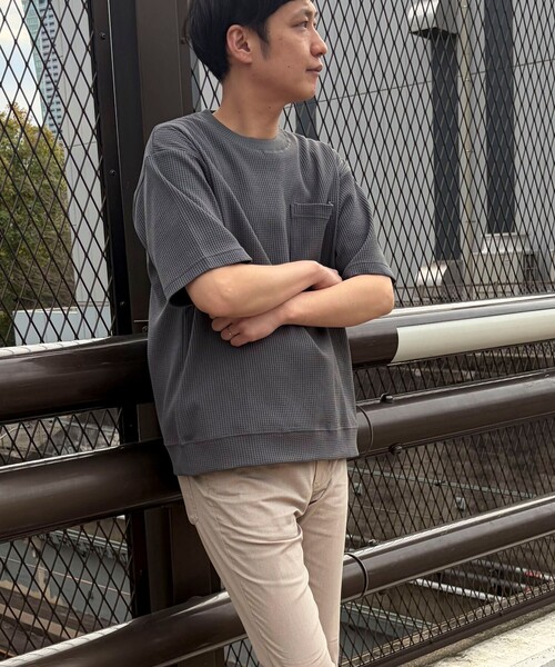NOLLEY'S LIGHT(ノーリーズライト)の「《吸水速乾》PERFECTEXドライワッフル クルーネック Tシャツ(Tシャツ/カットソー・メンズ・ホワイト/グレー・L/M)」の6枚目の写真