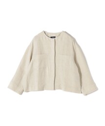 SHIPS Primary Navy Label:麻混 ノーカラー ジャケット(セットアップ対応)