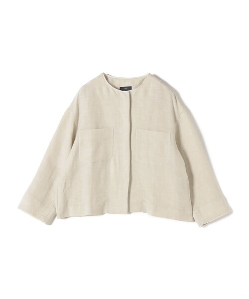 SHIPS Primary Navy Label:麻混 ノーカラー ジャケット（セットアップ
