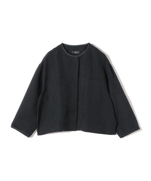 SHIPS Primary Navy Label:麻混 ノーカラー ジャケット（セットアップ